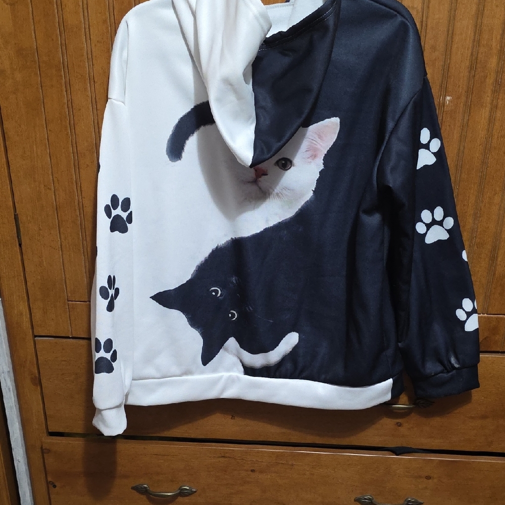 Black & White Cat Print Pullover Hoodie for Cats
